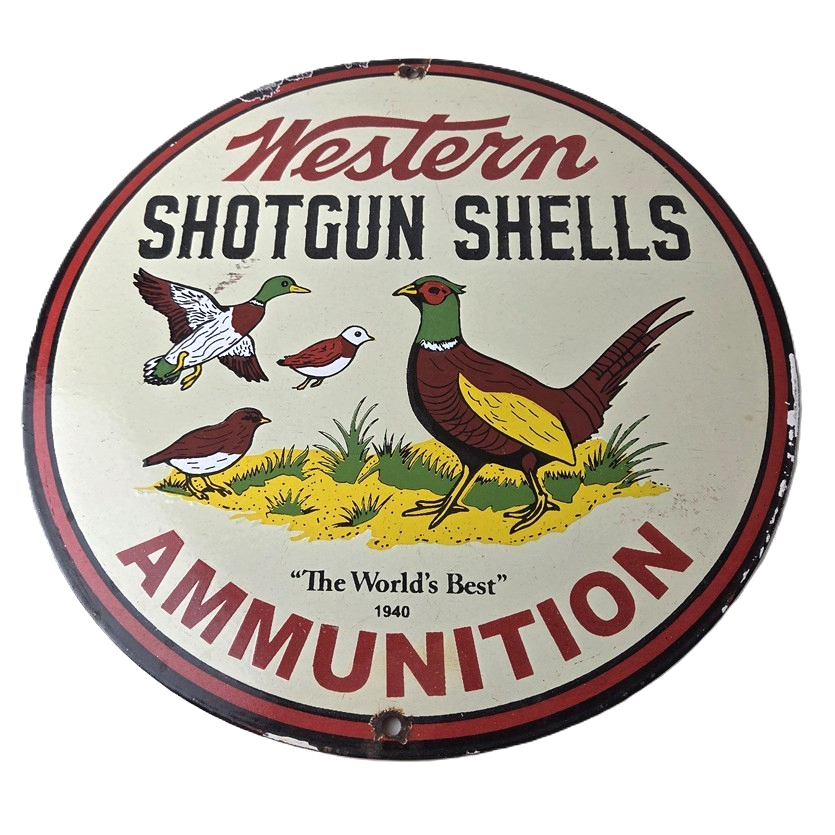Vintage Western Ammo Firearms Sign - Pheasant Hunting Porcelain Gas Pump Sign
