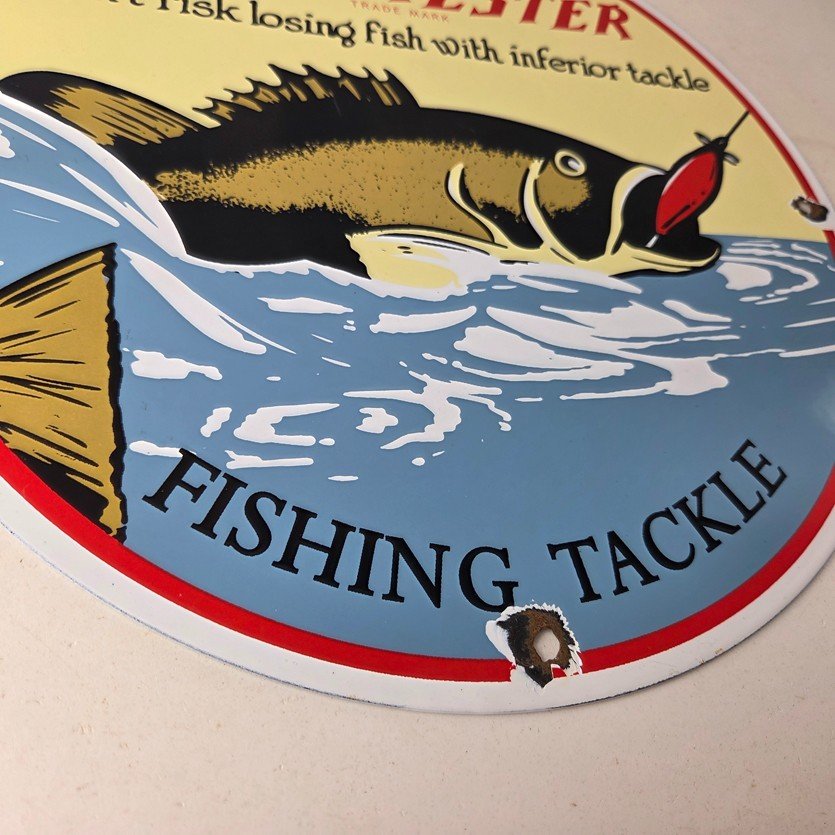 Vintage Winchester Sign - Porcelain Fishing Takle Lures Gas Pump Sign - Image 11