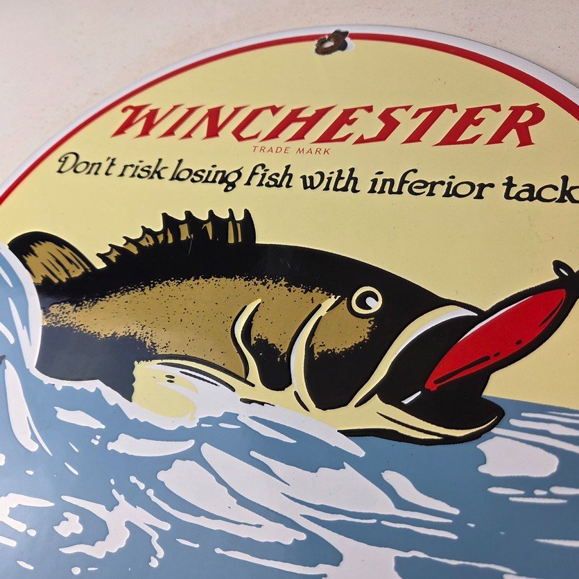 Vintage Winchester Sign - Porcelain Fishing Takle Lures Gas Pump Sign - Image 12