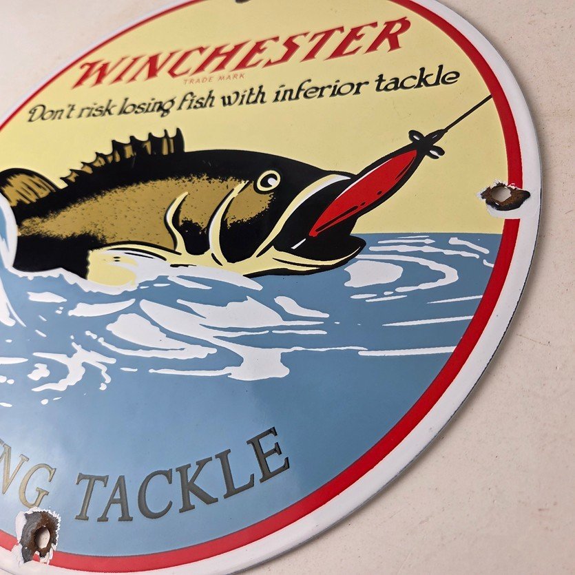 Vintage Winchester Sign - Porcelain Fishing Takle Lures Gas Pump Sign - Image 13