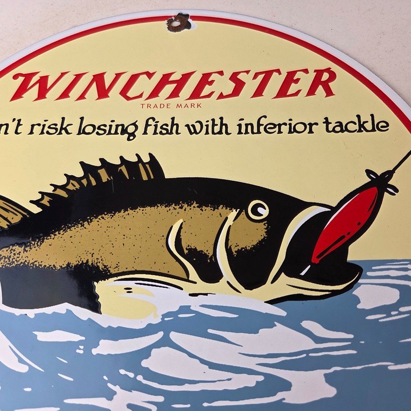 Vintage Winchester Sign - Porcelain Fishing Takle Lures Gas Pump Sign - Image 3