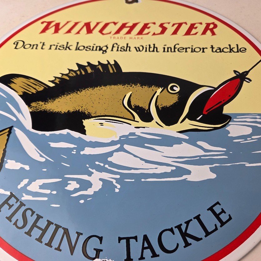 Vintage Winchester Sign - Porcelain Fishing Takle Lures Gas Pump Sign - Image 4