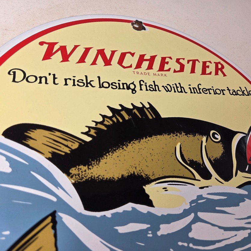 Vintage Winchester Sign - Porcelain Fishing Takle Lures Gas Pump Sign - Image 5