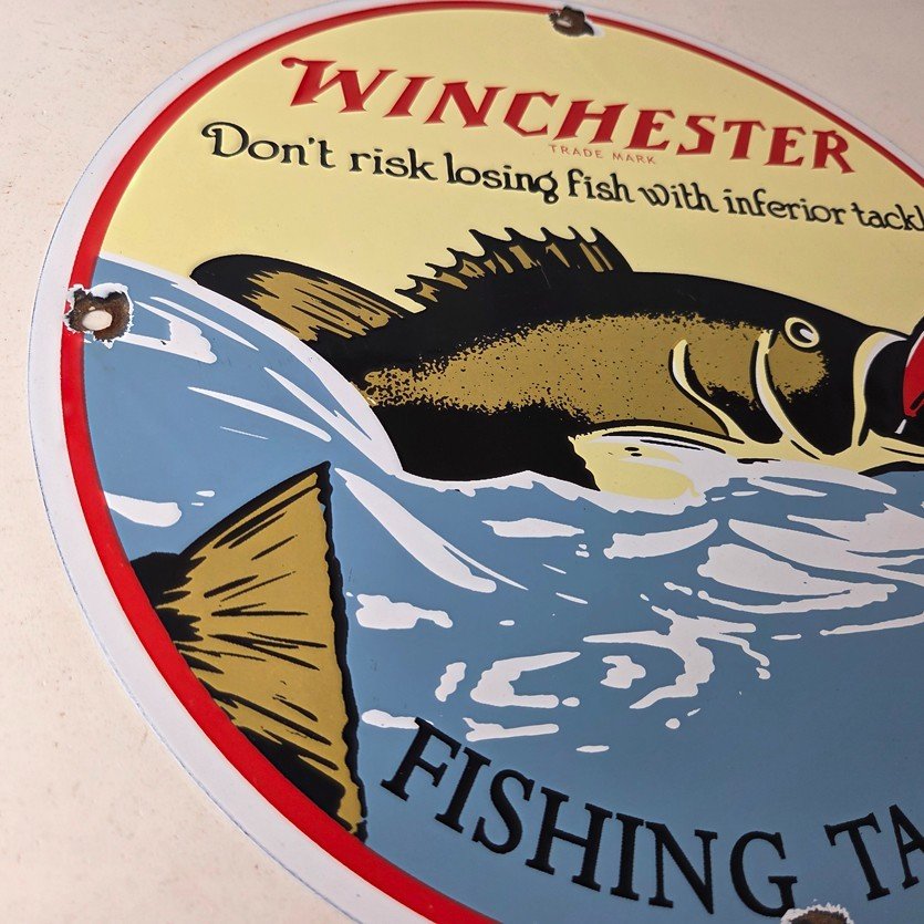 Vintage Winchester Sign - Porcelain Fishing Takle Lures Gas Pump Sign - Image 6