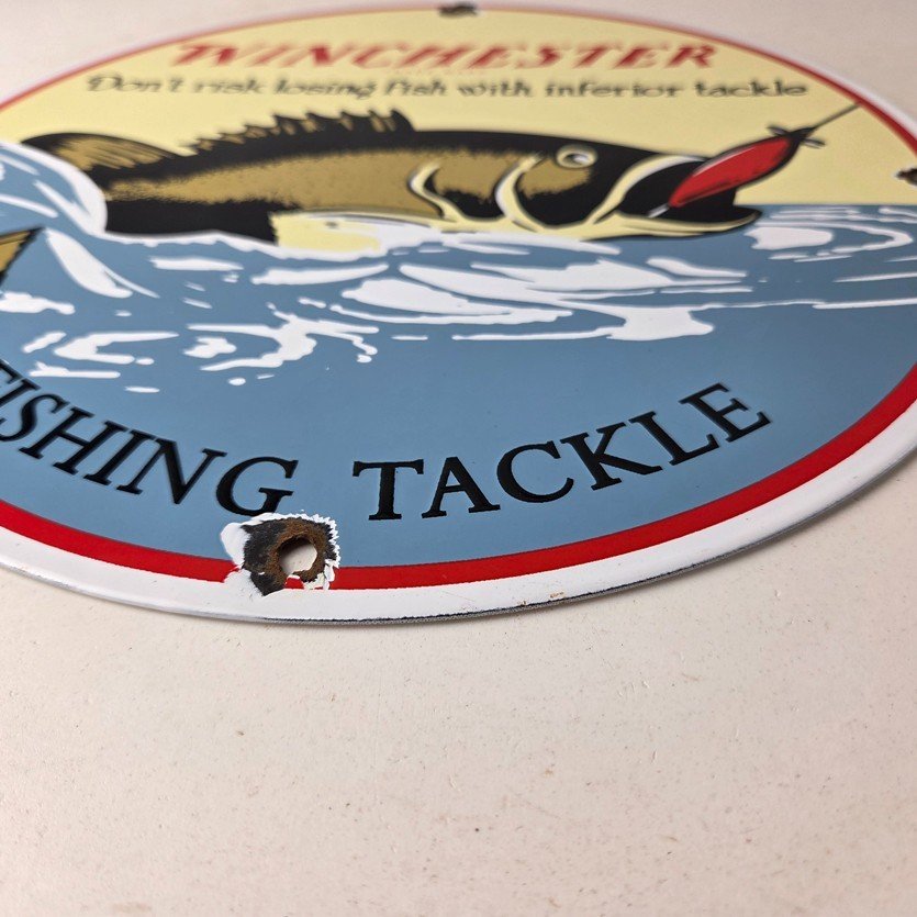 Vintage Winchester Sign - Porcelain Fishing Takle Lures Gas Pump Sign - Image 10