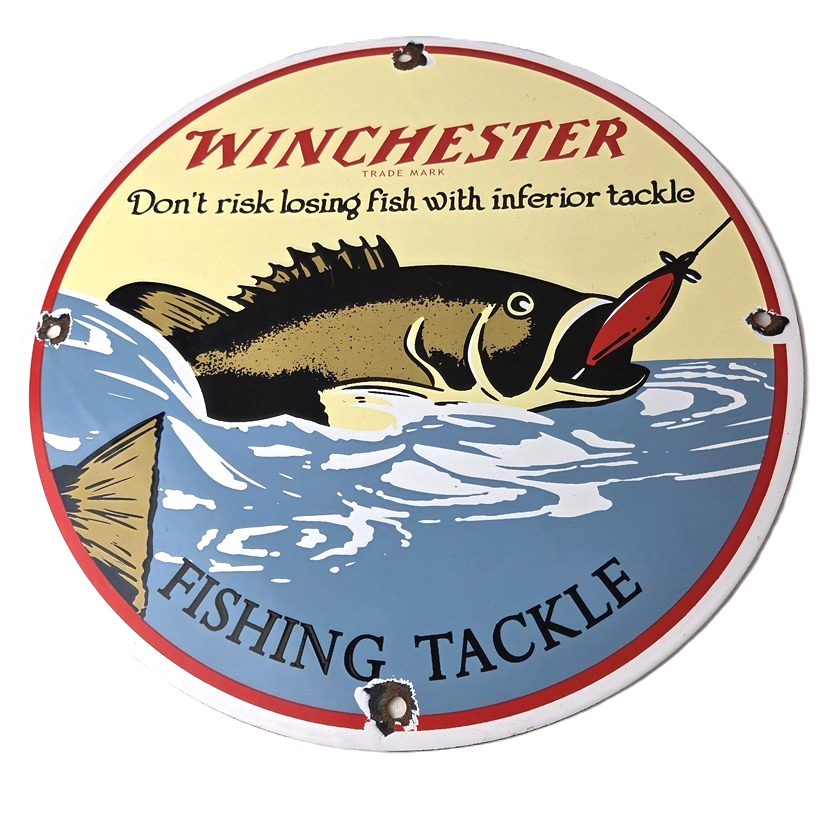 Vintage Winchester Sign - Porcelain Fishing Takle Lures Gas Pump Sign