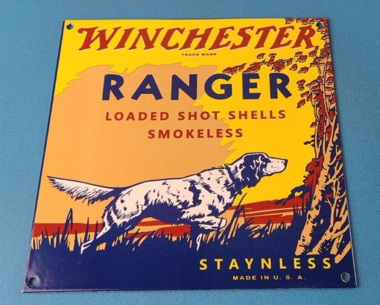 Vintage Winchester Sign Ranger Shot Gun Shells Hunting Gas Pump Porcelain Sign 306047886948