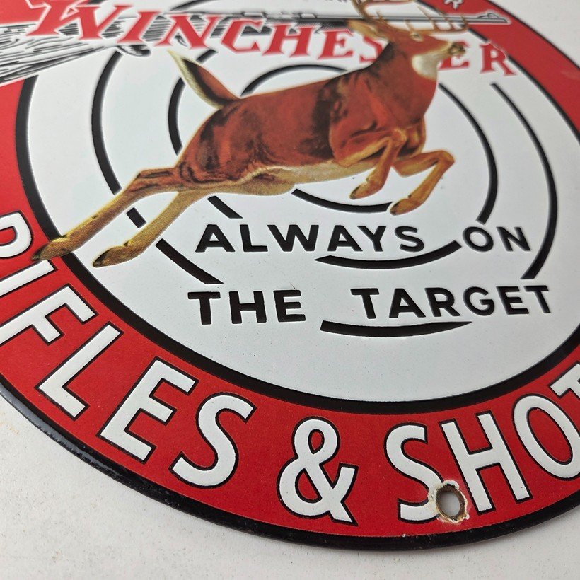 Vintage Winchester Sign - Rifles & Shotguns Firearms Gas Pump Porcelain Sign - Image 11