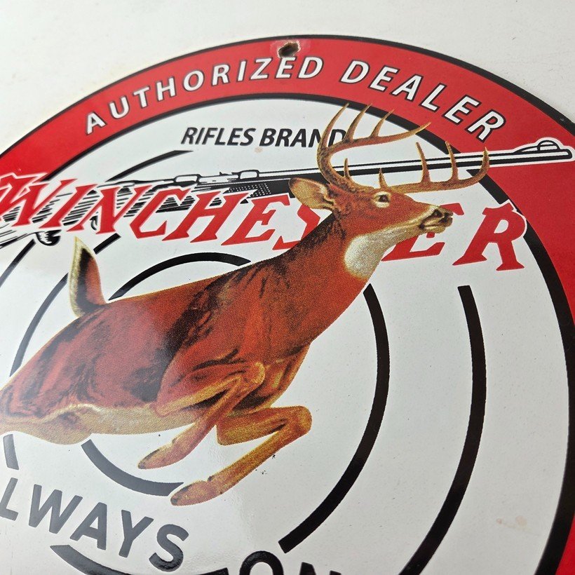 Vintage Winchester Sign - Rifles & Shotguns Firearms Gas Pump Porcelain Sign - Image 12