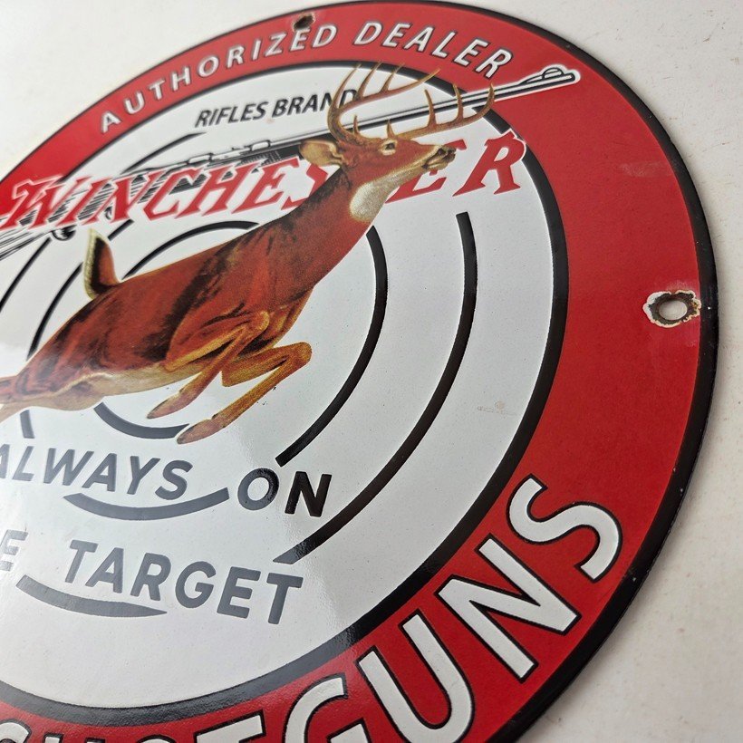 Vintage Winchester Sign - Rifles & Shotguns Firearms Gas Pump Porcelain Sign - Image 13