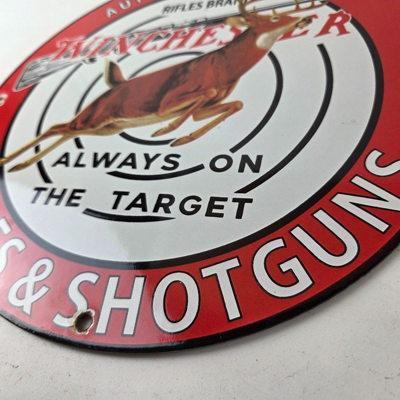 Vintage Winchester Sign - Rifles & Shotguns Firearms Gas Pump Porcelain Sign - Image 14