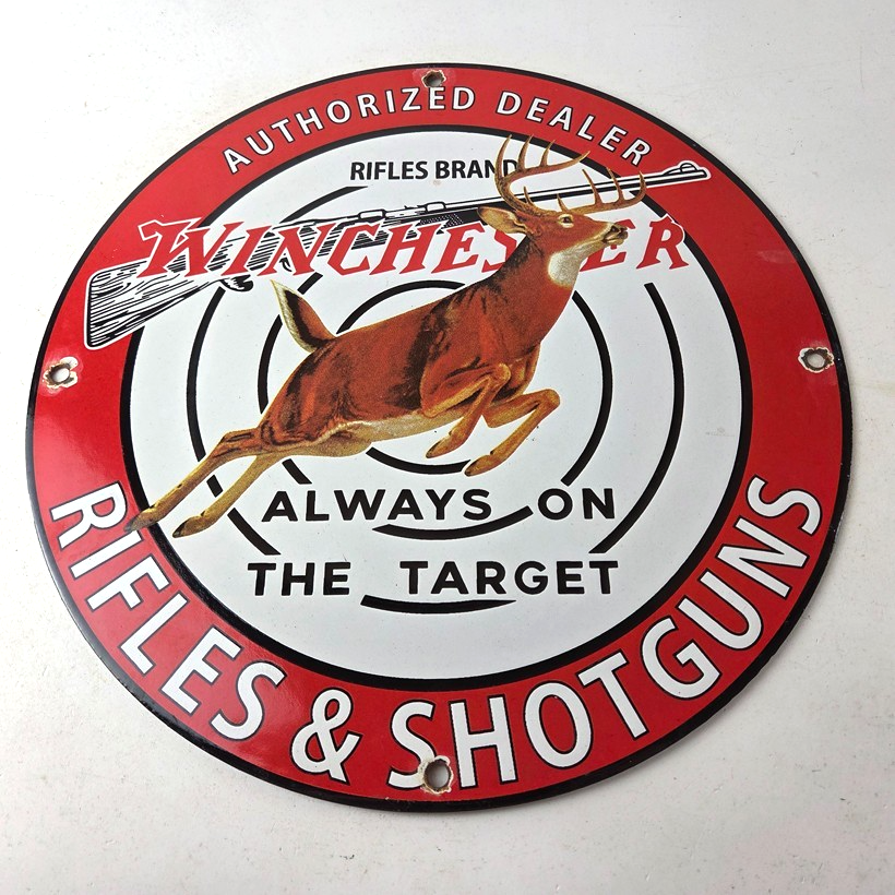 Vintage Winchester Sign - Rifles & Shotguns Firearms Gas Pump Porcelain Sign - Image 15