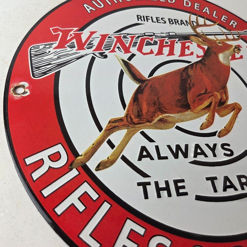 Vintage Winchester Sign - Rifles & Shotguns Firearms Gas Pump Porcelain Sign - Image 6