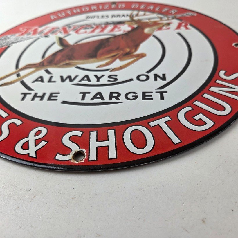 Vintage Winchester Sign - Rifles & Shotguns Firearms Gas Pump Porcelain Sign - Image 10