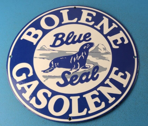 VINTAGE BOLENE GASOLINE PORCELAIN BLUE SEAL SERVICE STATION PUMP PLATE SIGN 305860739919