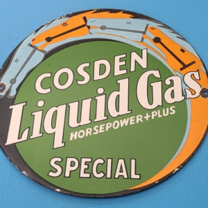 VINTAGE COSDEN GASOLINE PORCELAIN LIQUID GAS OIL SERVICE STATION PUMP PLATE SIGN
