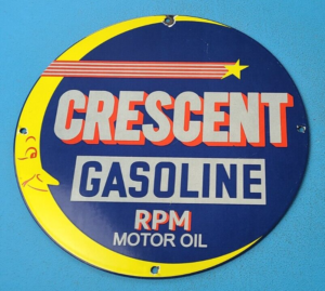 VINTAGE CRESCENT GASOLINE PORCELAIN GAS SERVICE STATION PUMP PLATE RPM SIGN 305887559409