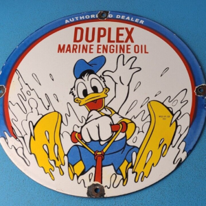 VINTAGE DUPLEX MARINE ENGINE OIL PORCELAIN GAS PUMP SERVICE STATION SIGN