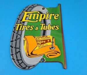 VINTAGE EMPIRE TIRES TUBES PORCELAIN GAS OIL AUTOMOBILE SERVICE PUMP SIGN 305897183079