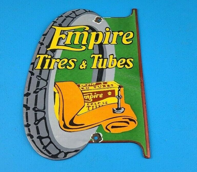 VINTAGE EMPIRE TIRES TUBES PORCELAIN GAS OIL AUTOMOBILE SERVICE PUMP SIGN 306047582069