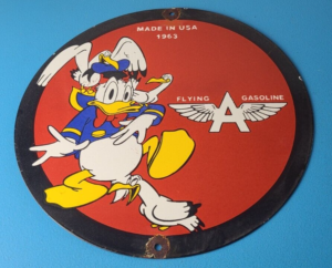 VINTAGE FLYING A GASOLINE PORCELAIN GAS OIL SERVICE DONALD DUCK PUMP PLATE SIGN 305852312449