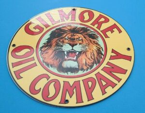 VINTAGE GILMORE OIL CO PORCELAIN METAL SERVICE STATION GAS MOTOR PUMP PLATE SIGN 305860737469