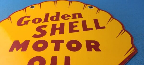 VINTAGE GOLDEN SHELL GASOLINE PORCELAIN GAS OIL SERVICE STATION PUMP PLATE SIGN 305234202749 11