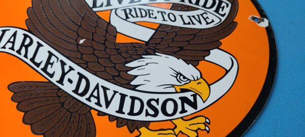 VINTAGE HARLEY DAVIDSON MOTORCYCLE PORCELAIN GAS BIKE BAR SHIELD BALD EAGLE SIGN 305231650369 3