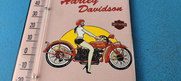 VINTAGE HARLEY DAVIDSON MOTORCYCLES PORCELAIN SERVICE GAS AD SIGN ON THERMOMETER 305279680449 3