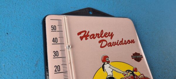 VINTAGE HARLEY DAVIDSON MOTORCYCLES PORCELAIN SERVICE GAS AD SIGN ON THERMOMETER 305279680449 4