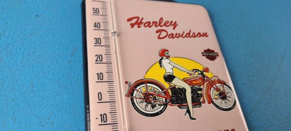 VINTAGE HARLEY DAVIDSON MOTORCYCLES PORCELAIN SERVICE GAS AD SIGN ON THERMOMETER 305279680449 5