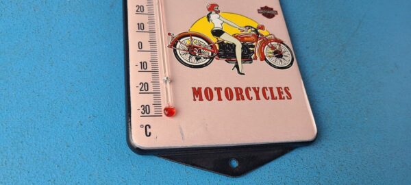 VINTAGE HARLEY DAVIDSON MOTORCYCLES PORCELAIN SERVICE GAS AD SIGN ON THERMOMETER 305279680449 6