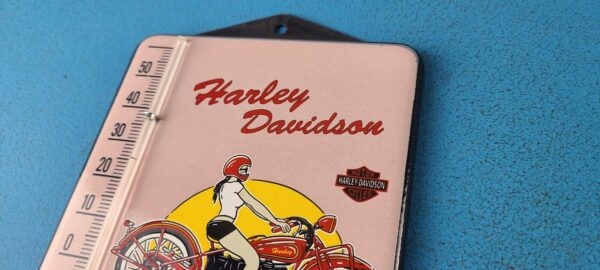 VINTAGE HARLEY DAVIDSON MOTORCYCLES PORCELAIN SERVICE GAS AD SIGN ON THERMOMETER 305279680449 7