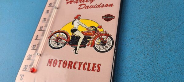 VINTAGE HARLEY DAVIDSON MOTORCYCLES PORCELAIN SERVICE GAS AD SIGN ON THERMOMETER 305279680449 8