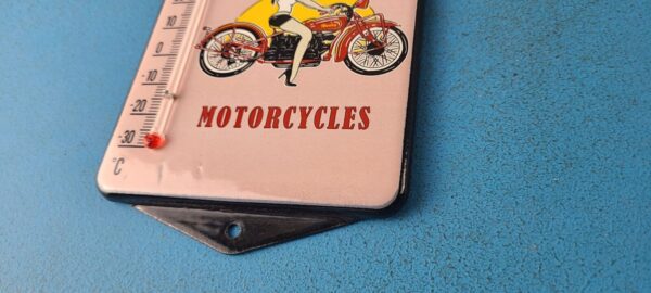 VINTAGE HARLEY DAVIDSON MOTORCYCLES PORCELAIN SERVICE GAS AD SIGN ON THERMOMETER 305279680449 9