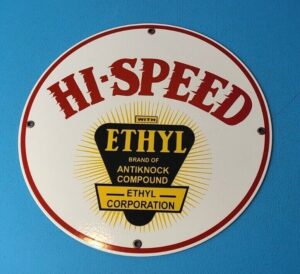 VINTAGE HI SPEED ETHYL GASOLINE PORCELAIN SERVICE STATION GAS PUMP PLATE SIGN 305855211839