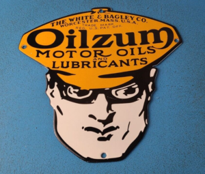 VINTAGE OILZUM GASOLINE PORCELAIN GAS MOTOR OIL LUBE SERVICE STATION PUMP SIGN 305863587259