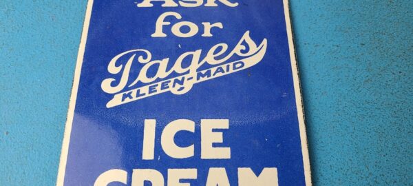 VINTAGE PAGES ICE CREAM PORCELAIN DESSERT DAIRY GENERAL STORE GAS PUMP SIGN 305225827929 3