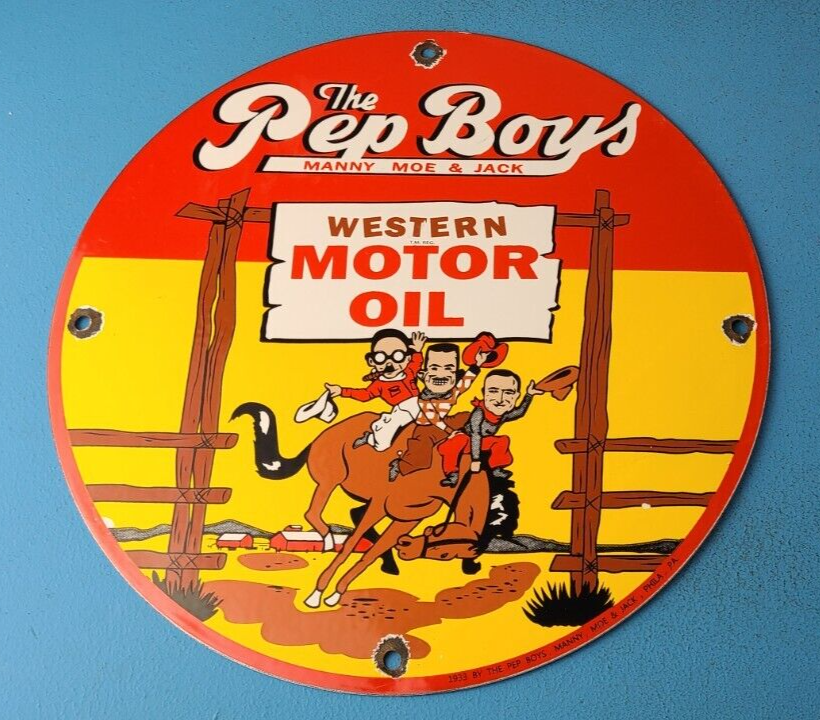 VINTAGE PEP BOYS PORCELAIN GAS MOTOR OIL SERVICE STATION PUMP PLATE SIGN 305859074039