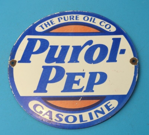 VINTAGE PURE OIL CO PORCELAIN PUROL PEP GASOLINE SERVICE STATION PUMP PLATE SIGN 305860725099