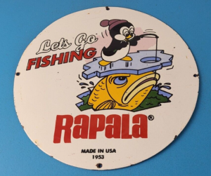 VINTAGE RAPALA FISHING LURES PORCELAIN CHILLY SALES TACKLE SERVICE GAS PUMP SIGN 305887966289