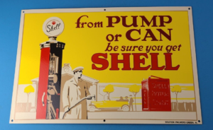 VINTAGE SHELL GASOLINE PORCELAIN GAS SERVICE STATION PUMP PLATE CAN OIL SIGN 305870038689