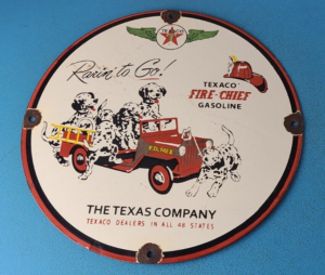 VINTAGE TEXACO GASOLINE PORCELAIN DOGS FIRE CHIEF GAS SERVICE STATION PUMP SIGN 305883222879