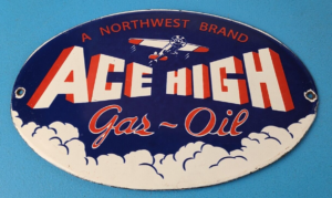 Vintage Ace High Gas Sign Gasoline Service Station Pump Porcelain Sign 305872566269