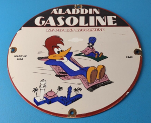 Vintage Aladdin Gasoline Sign Porcelain Woody Gas Service Station Pump Sign 305903955379