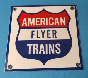 Vintage American Flyer Trains Sign Lionel Railroad Porcelain Gas Pump Sign 305872117279