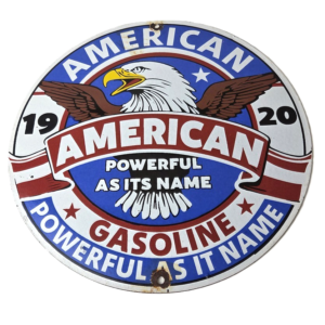 Vintage American Gasoline Porcelain Sign - Blad Eagle Powerful Gas Pump Sign