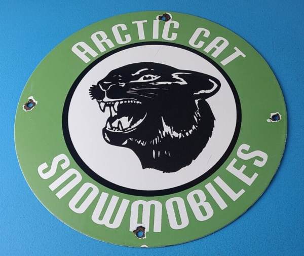 Vintage Arctic Cat Snowmobiles Sign Sales Winter Sled Porcelain Gas Pump Sign 305714237379