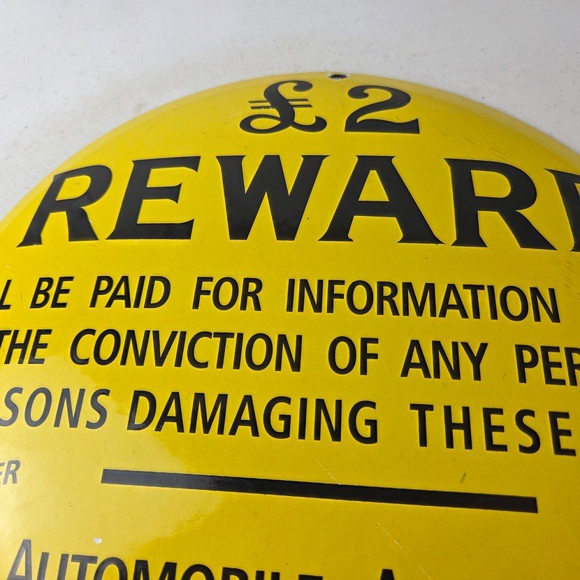 Vintage Automobile Association £2 Reward Porcelain Sign - AA Motor Union Sign - Image 3
