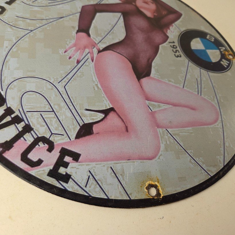 Vintage BMW Sign - Motorcycle Gas Pump Service Auto Porcelain Sign - Image 11